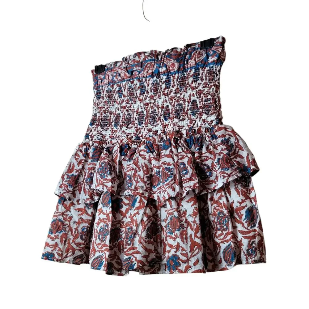 House of Harlow 1960 Tiered Boho Preppy Print‎ Smocked Skirt Women's Size Small